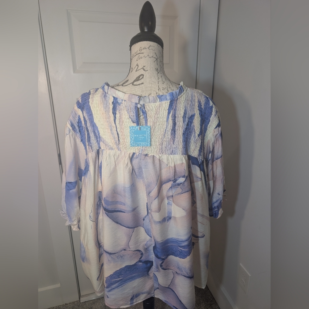 Hayden Artistic Blue and Cream Blouse Size 3XL NWT - Picture 3 of 10